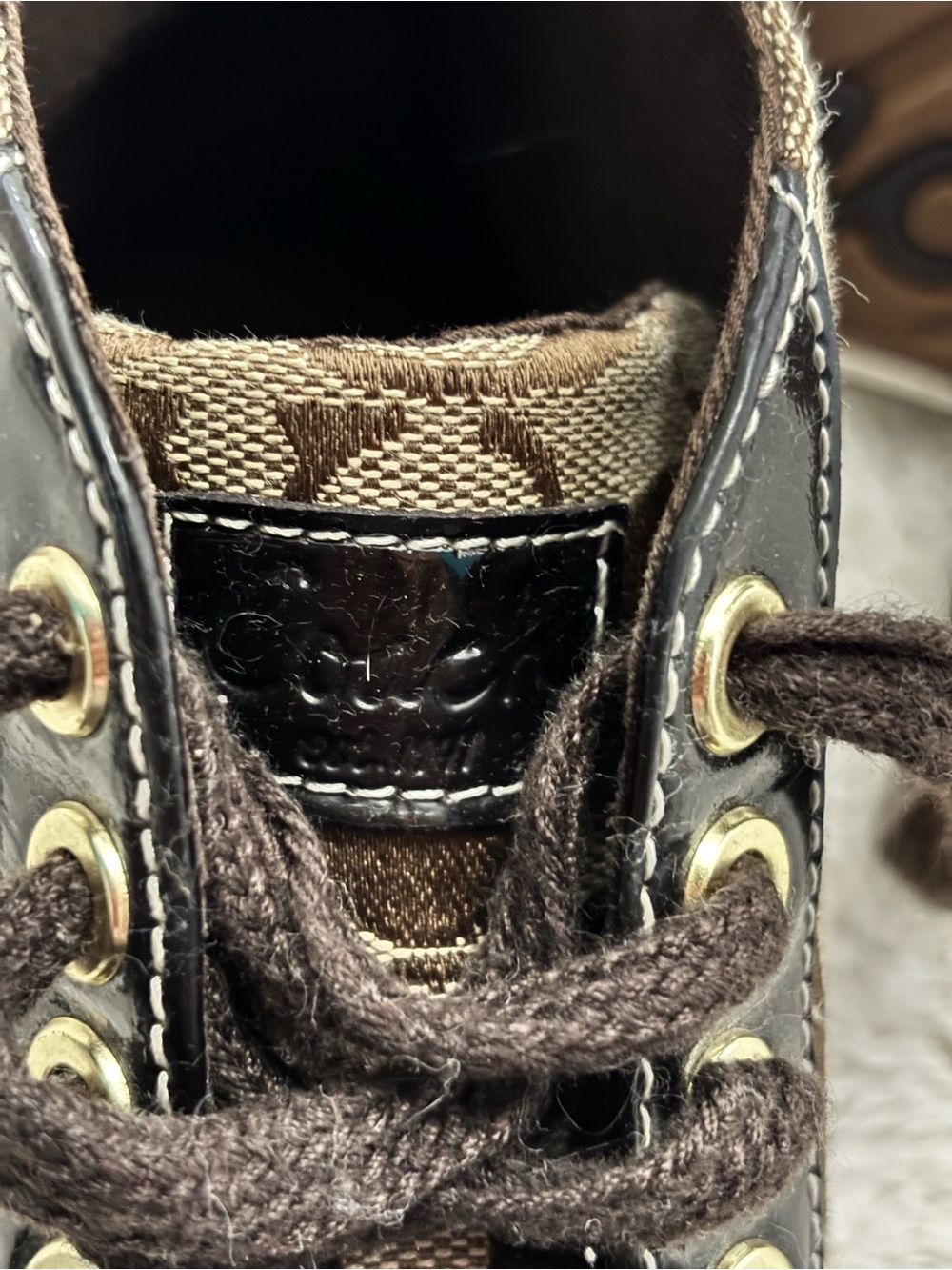 Coach High-Top Signature Canvas Sneakers in Tan and Dark Brown Size 7.5 - Picture 13 of 14